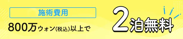 施術費用800万ウォン（税込）以上 ゲストハウス2泊無料