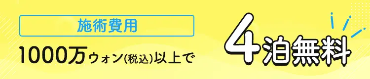 施術費用1000万ウォン（税込）以上 ゲストハウス4泊無料