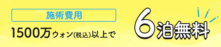 施術費用1500万ウォン（税込）以上 ゲストハウス6泊無料