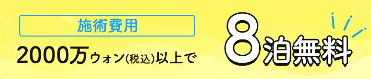 施術費用2000万ウォン（税込）以上 ゲストハウス8泊無料